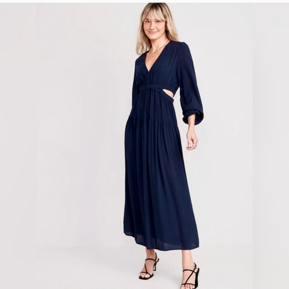 NWT! NAVY Waist-Defined Crepe Side-Cutout Maxi Dress - Multiple - Picture 2 of 3